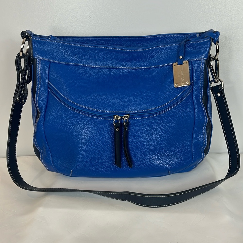 Giordano Cobalt Blue and Black Leather Shoulder Bag Purse